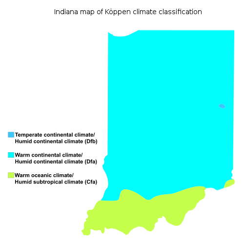 Indiana map of Köppen climate classification.