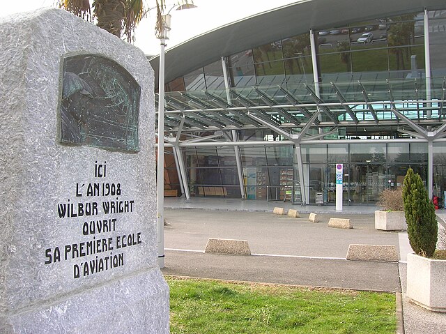 Monument to the world's first aviation school at Pau Pyrénées Airport.