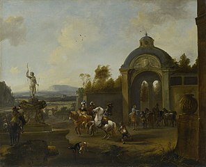 Hunting party at a fountain