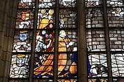 English: Detail of the stained-glass window number 15 in the Sint Janskerk at Gouda, Netherlands: "Jesus baptized by John the Baptist"