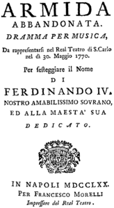 Titelsida till libretto, Neapel 1770