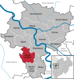 Läget för staden Kamp-Lintfort i Kreis Wesel