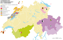 Mapa multicolorido, com símbolos