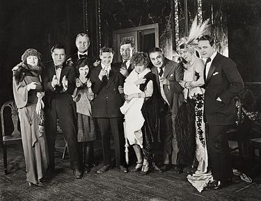 Cast during production, from left: Betty Compson, Bert Lytell, Charles Ogle, May McAvoy, Gareth Hughes, Walter Long, Kathleen Clifford, Jed Prouty, Mayme Kelso and Robert Agnew