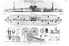 Blueprint of the French chain boat, La Ville de Sens (1850) Konstr Kettenschiff.jpg