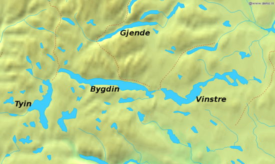Lake Bygdin med sine naboer