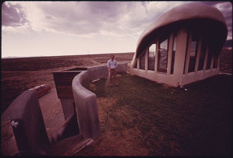 File:Lawn on the Roof Is One of Several Unusual Aspects of This Experimental House Built near Taos, New Mexico, Using Empty Steel Beer and Soft Drink Cans. (3815851994).jpg