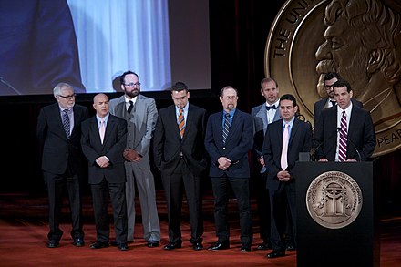 Lee Zurik accepts the Peabody Award for "Louisiana Purchased." He is joined on stage by the WVUE-TV and NOLA.com crew.