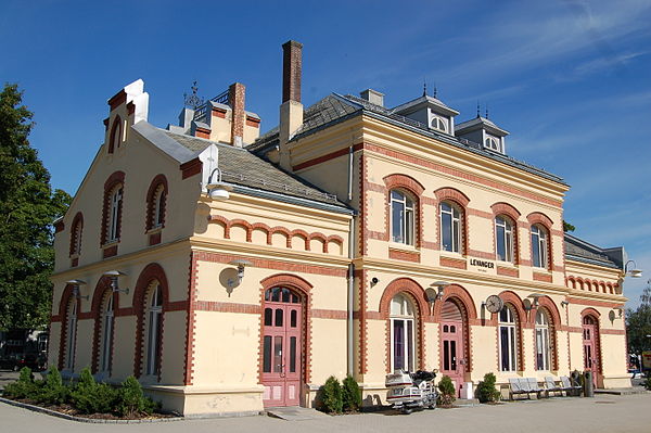 Levanger Station, which serves the town of Levanger. Built in a combination of Medieval, Gothic and Romanesque style, it is one of several preserved s