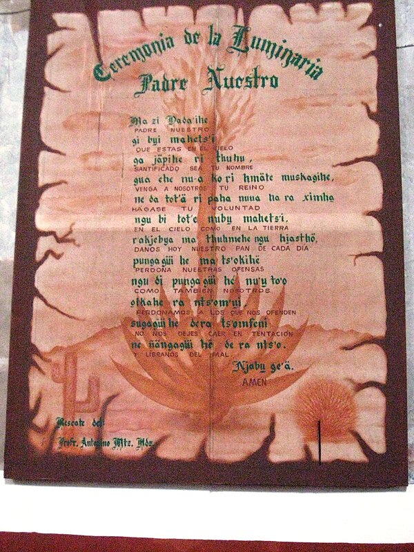 Lord's Prayer written in Spanish and Otomi at the Church of San Miguel in Ixmiquilpan