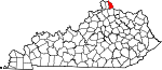 Mapa del estado que destaca el condado de Campbell