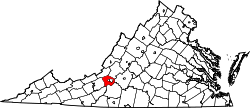 map of Virginia highlighting Roanoke County
