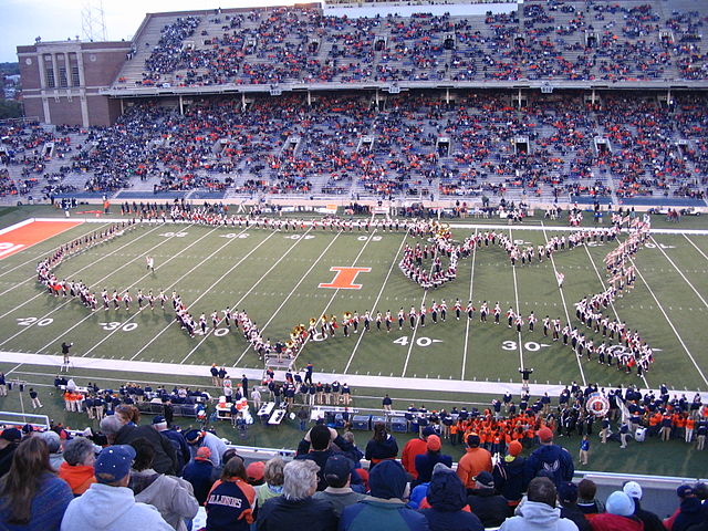 The Marching Illini, the first band to perform a halftime show at an American football game