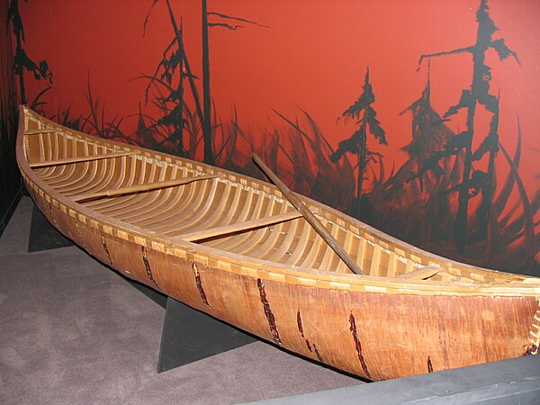 Birch bark canoe, Ilnu Museum in Mashteuiatsh, Quebec, Canada