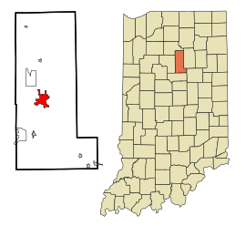 Miami County Indiana Incorporated and Unincorporated areas Peru Highlighted.svg