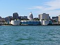 Wisconsin State Capitol viewed over Monona Terrace from Lake Monona