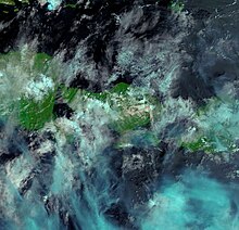 NASA MODIS aerial view of ash from Terra satellite, 29 November 2017 NASA MODIS aerial view of Agung ash 2017.jpg