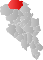 Mapa do condado de Oppland com Lesja em destaque.