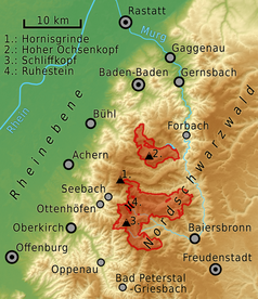 Nationalparkens läge i nordvästra Schwarzwald