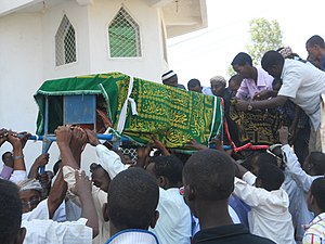 Dr. Ahmed's body after praying over him at Al Rawda Mosque in Bosaso