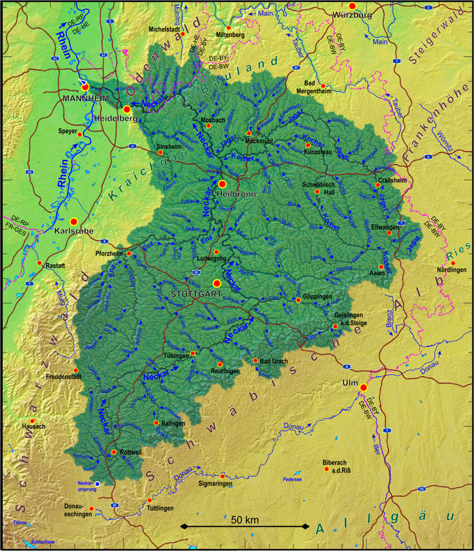 Het stroomgebied van Neckar