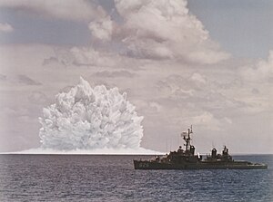 Agerholm launched an ASROC anti-submarine rocket armed with a nuclear depth bomb during the Dominic Swordfish (1962) Nuclear depth charge explodes near USS Agerholm (DD-826) on 11 May 1962.jpg