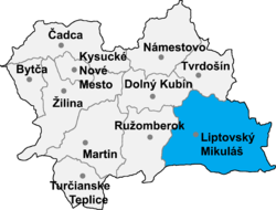 Location of Liptovski Mikulāšas apriņķis