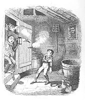 Oliver is wounded in a burglary, by George Cruikshank. Oliver Twist - Cruikshank - The Burgulary.jpg