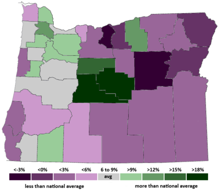 From 2000 to 2007, Jefferson County's population grew by 15.9%, more than twice the national average. It was the third fastest growing county in the state, after neighboring Deschutes and Crook counties.