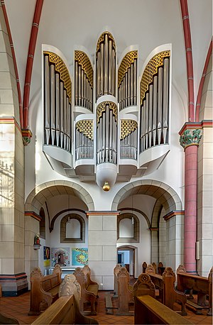 Organ and parts of the interior of church of abbey Saarn