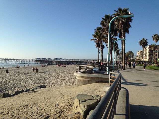 The beach near the boardwalk and pier