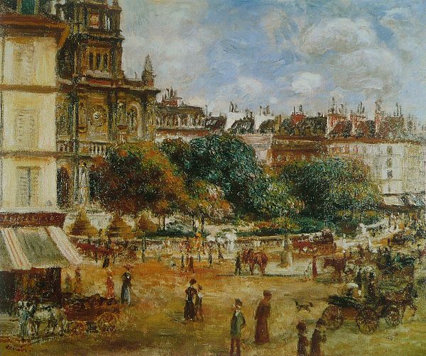 The Place de la Trinité and the facade of the church (left) painted by Pierre-Auguste Renoir (1875)