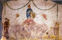 The goddess Venus riding a quadriga of elephants, fresco from Pompeii, 1st century AD