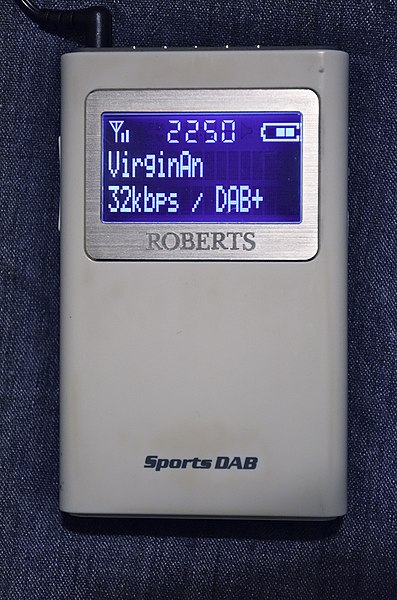 A DAB+ transmission of Virgin Radio Anthems on the Sound Digital multiplex in the UK, being received by a compatible radio