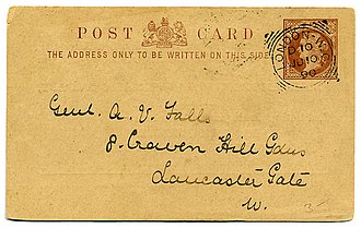 United Kingdom postal card of 1895. Postal card UK 1890.jpg