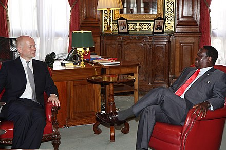 British Foreign Secretary William Hague meeting Odinga, then Prime Minister of Kenya, in London, 10 August 2012