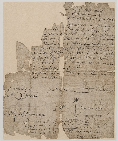 The original 1636 Indian deed creating the Colony of Rhode Island signed by Native American Chief Canonicus to Roger Williams