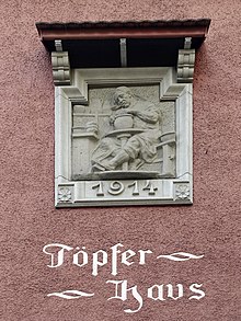 Relief.  Töpferstrasse in Lucerne.  Sculptor by Paul Irenä Amlehn (1867–1931)