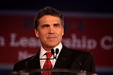 Former Texas Governor Rick Perry speaking at a Republican leadership conference in 2013. Perry opposed Medicare expansion under the Affordable Care Act, resulting in Texas opting out of the expansion. Rick Perry by Gage Skidmore 1.jpg