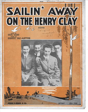 Sheet music (1917) for one of the songs from Home Again; from left: Harpo, Groucho, Chico, Gummo