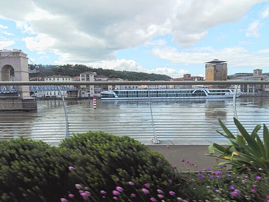 St. Colombe, with its moored cruise ship during lockdown 2021