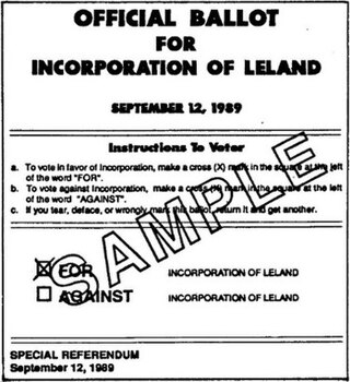 Sample ballot of the vote for Leland to incorporate.