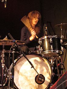 Sara Romweber on drums at Let's Active reunion show Sara Romweber.JPG