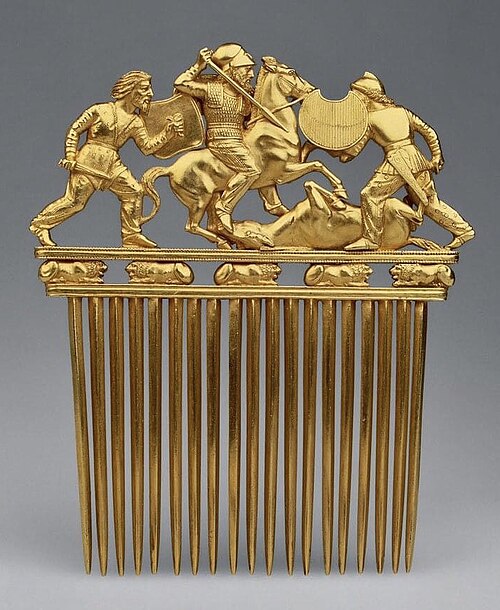 Scythian comb from Solokha. Dumézil was greatly interested in Scythian and Ossetian mythology, and its relationship with wider Indo-European mythology