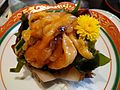 Sea pineapple (hoya) served as sashimi in its own shell at a sushi restaurant in Japan