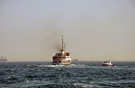 Ships on the Bosphorus in Istanbul.