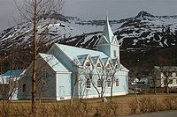 L'église bleue de Seyðisfjörður.