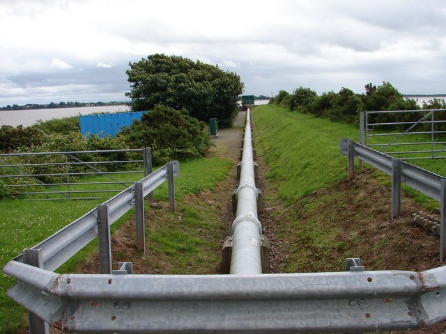 Effluent discharge pipeline approaching the Solway coast south of Annan