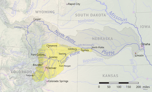 Denver en un mapa del río Platte del Norte
