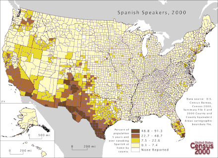 Spanish speakers in the United States by counties in 2000
